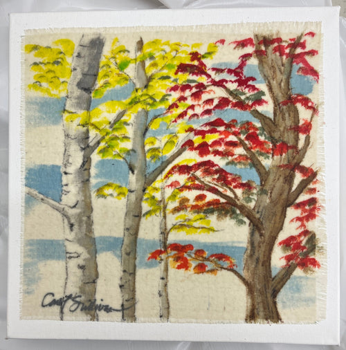 "Autumn Birch and Maple" - Painting on Raw Silk - $135 - Curious Cart
