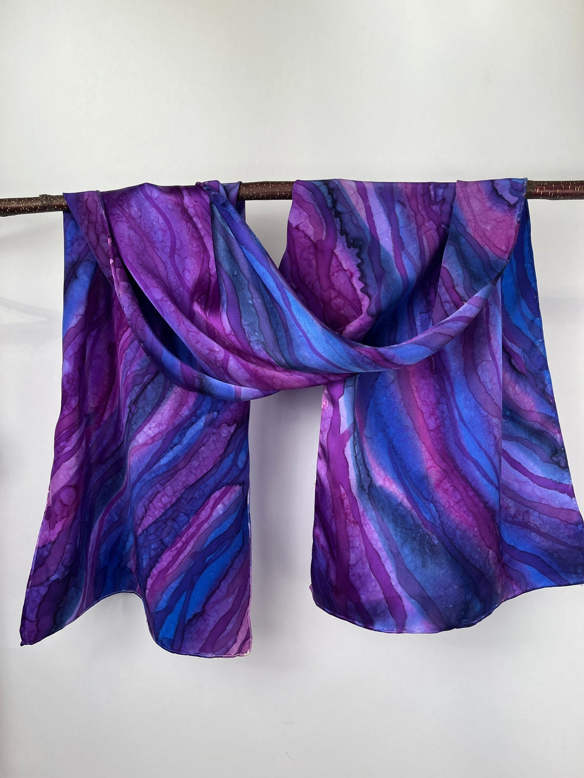 “Flow Abstract in Purple" - Hand-dyed Silk Scarf - $110 - Curious Cart