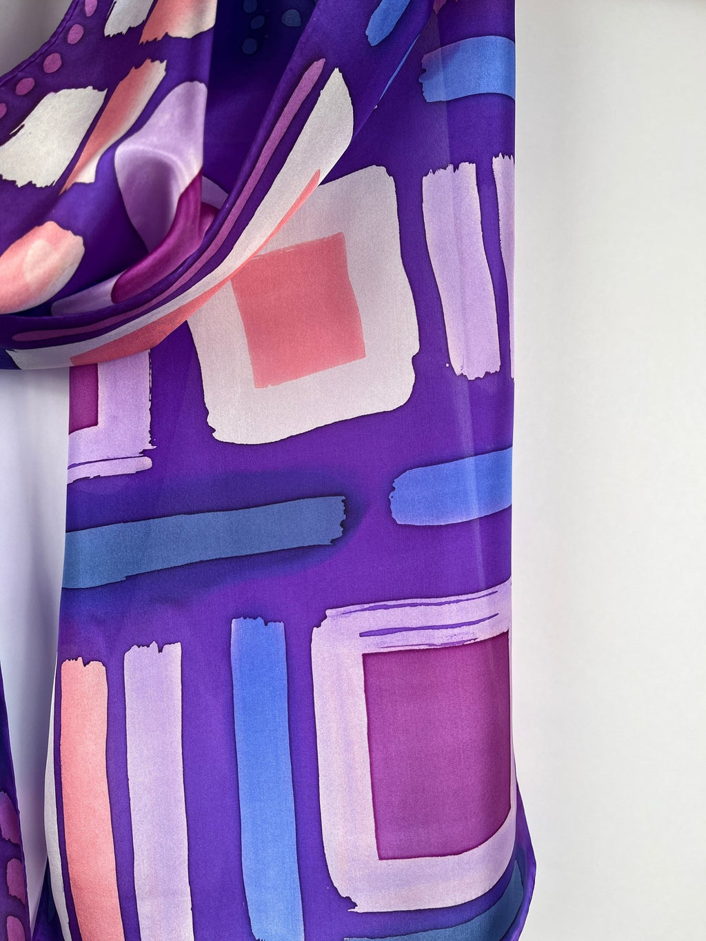 “Purple Glyphs"” - Hand-dyed Silk Scarf - $125 - Curious Cart