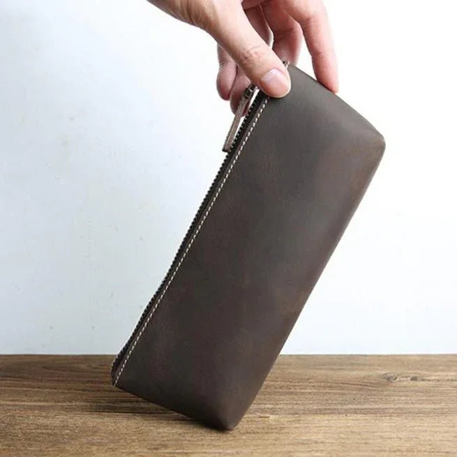 The Pallavi | Handmade Leather Pencil Case - Leather Makeup Bag - Curious Cart