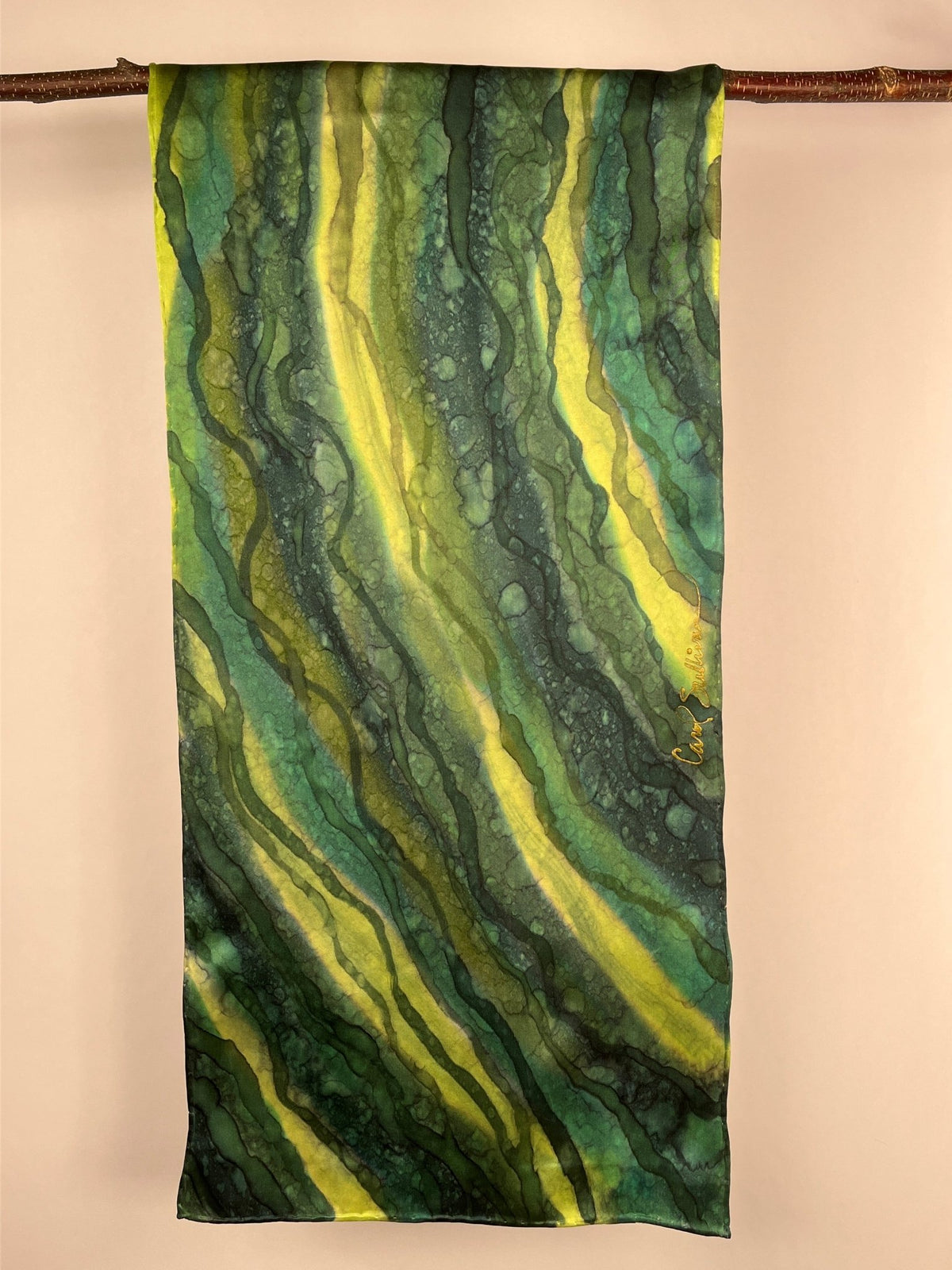 “Flow Abstract- Kelp Forest" - Hand-dyed Silk Scarf - $110 - Curious Cart
