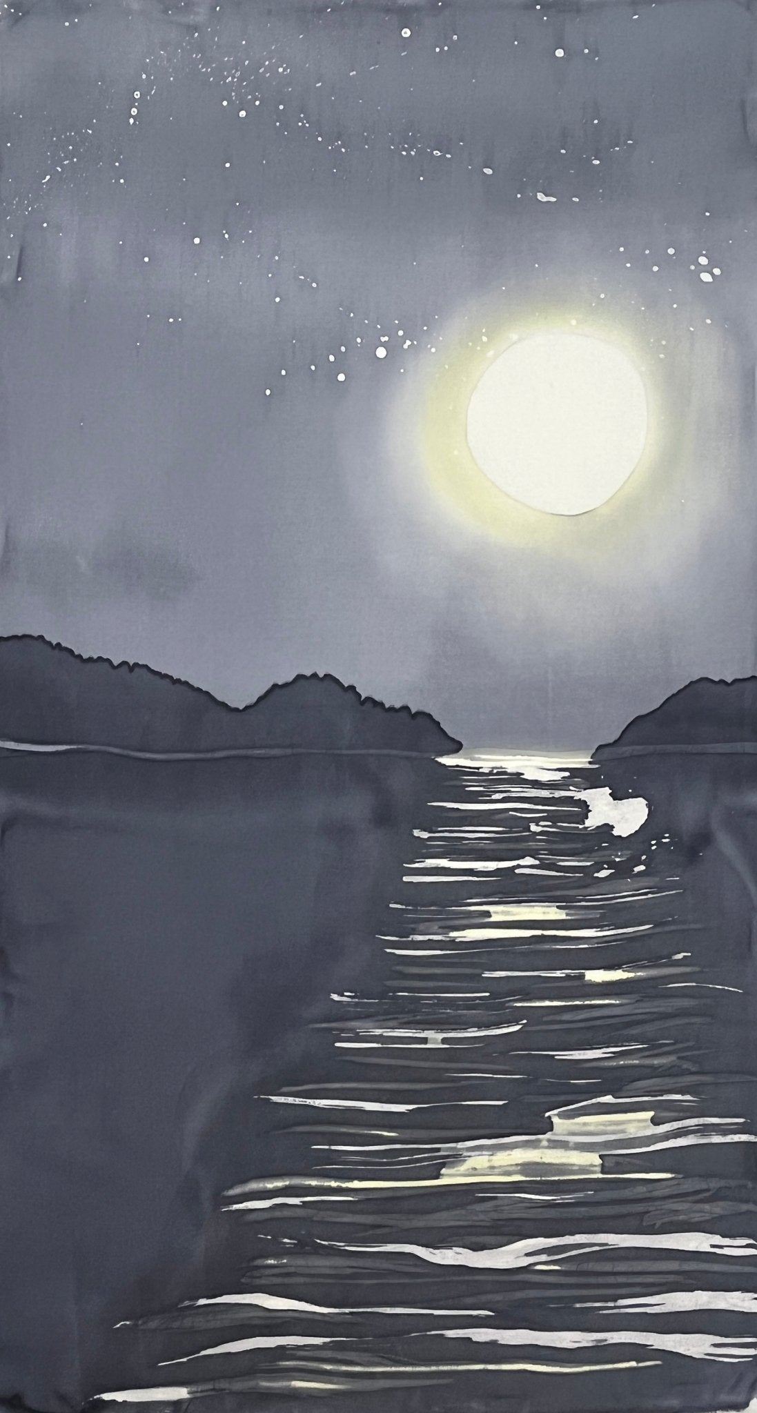 "Moonrise on the Cove” - Hand-dyed Silk Wall Hanging - $235 - Curious Cart