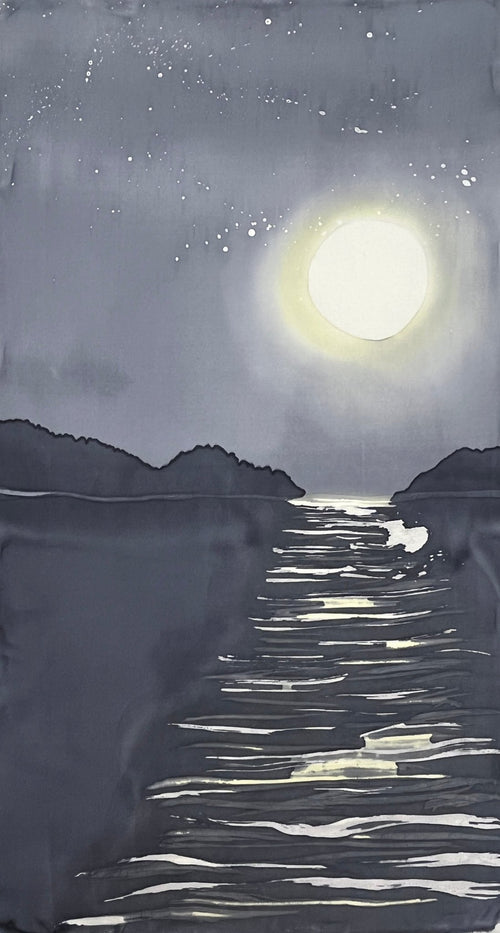 "Moonrise on the Cove” - Hand-dyed Silk Wall Hanging - $235 - Curious Cart