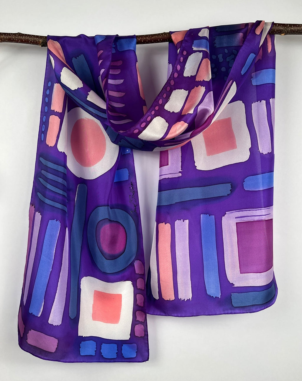 “Purple Glyphs"” - Hand-dyed Silk Scarf - $125 - Curious Cart