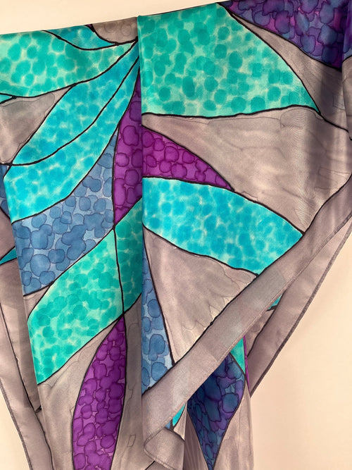 "Stained Glass Pinwheel" - Hand-dyed Silk Scarf - $135 - Curious Cart