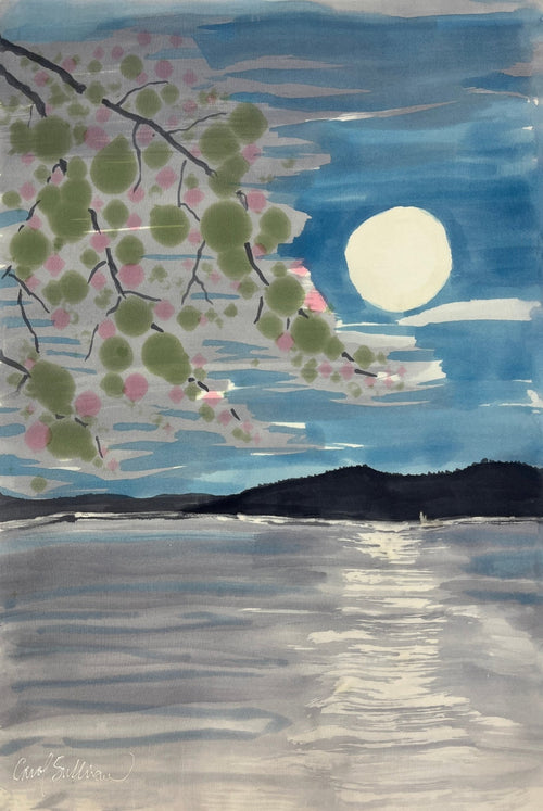 "Cherry Blossom Moon” - Hand-dyed Silk Wall Hanging - $255 - Curious Cart