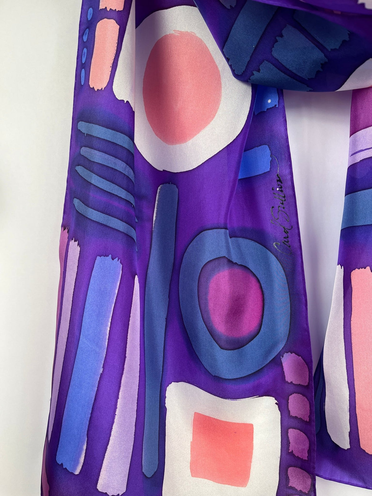 “Purple Glyphs"” - Hand-dyed Silk Scarf - $125 - Curious Cart