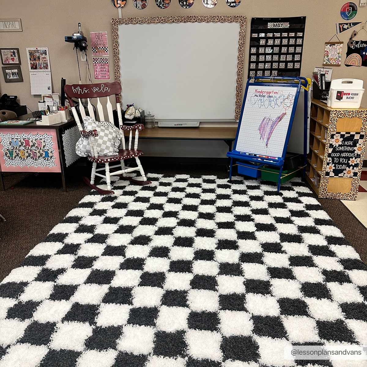 Atira Black & White Checkered Area Rug - Curious Cart