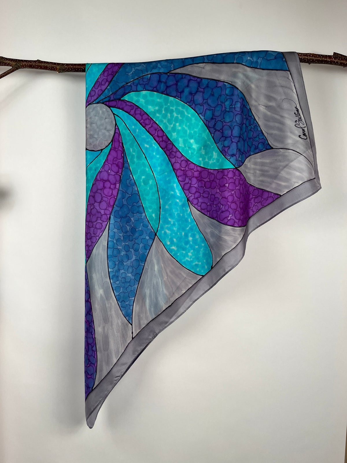 "Stained Glass Pinwheel" - Hand-dyed Silk Scarf - $135 - Curious Cart