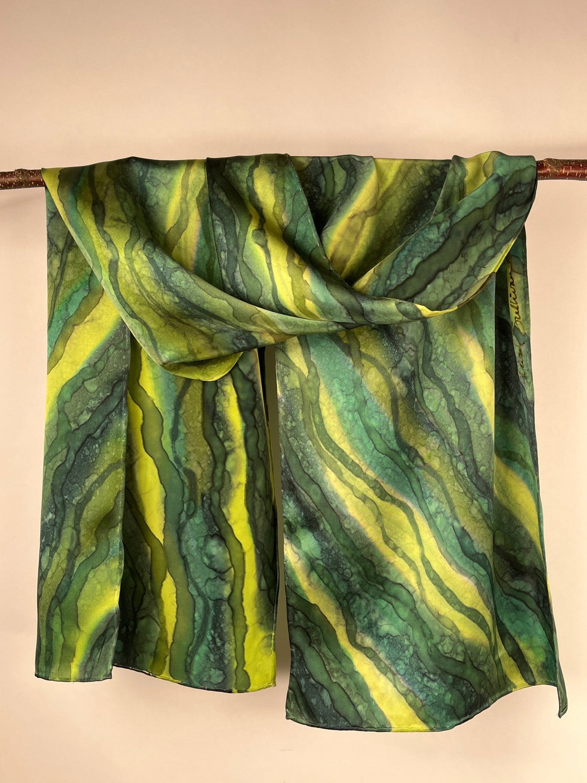 “Flow Abstract- Kelp Forest" - Hand-dyed Silk Scarf - $110 - Curious Cart