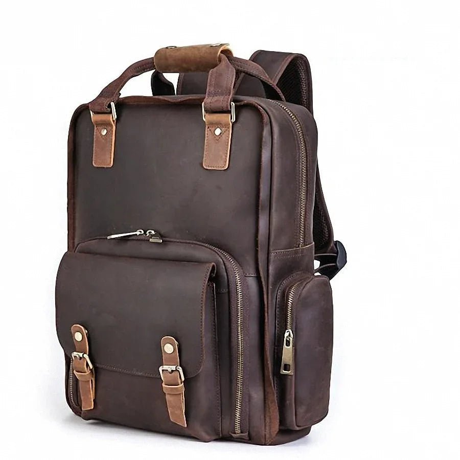 The Gaetano | Large Leather Backpack Camera Bag with Tripod Holder - Curious Cart