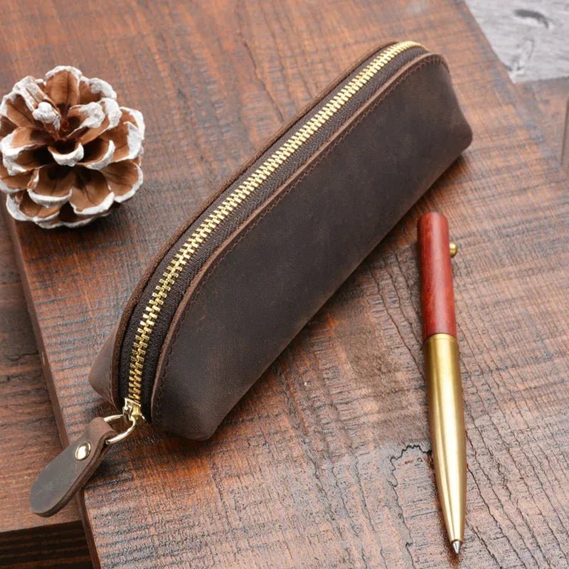 The Paavo Leather Pen Case | Leather Makeup Pouch - Curious Cart