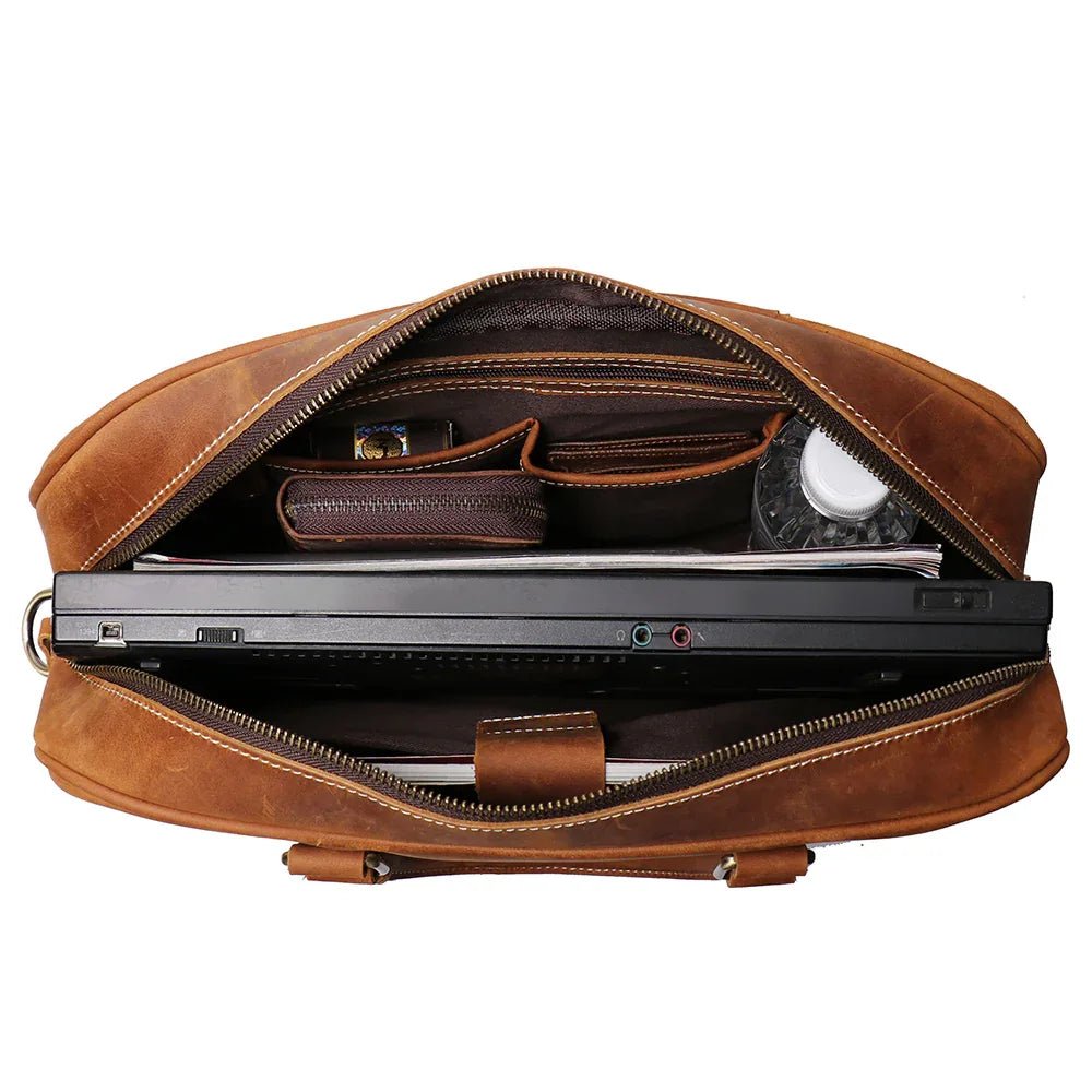 The Bjorn Leather Laptop Bag | Vintage Leather Briefcase - Curious Cart