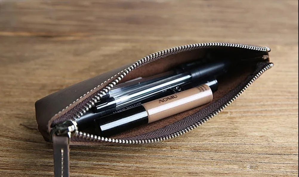 The Pallavi | Handmade Leather Pencil Case - Leather Makeup Bag - Curious Cart