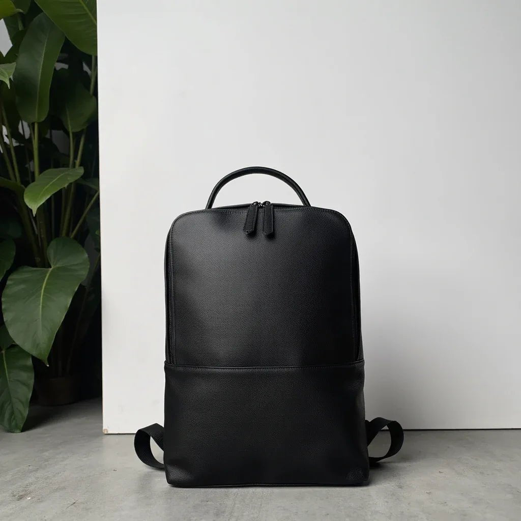 Skald Black Pebbled Leather Backpack | Slim Black Leather Backpack - Curious Cart