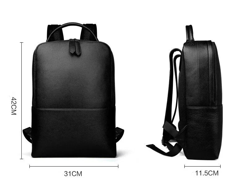 Skald Black Pebbled Leather Backpack | Slim Black Leather Backpack - Curious Cart