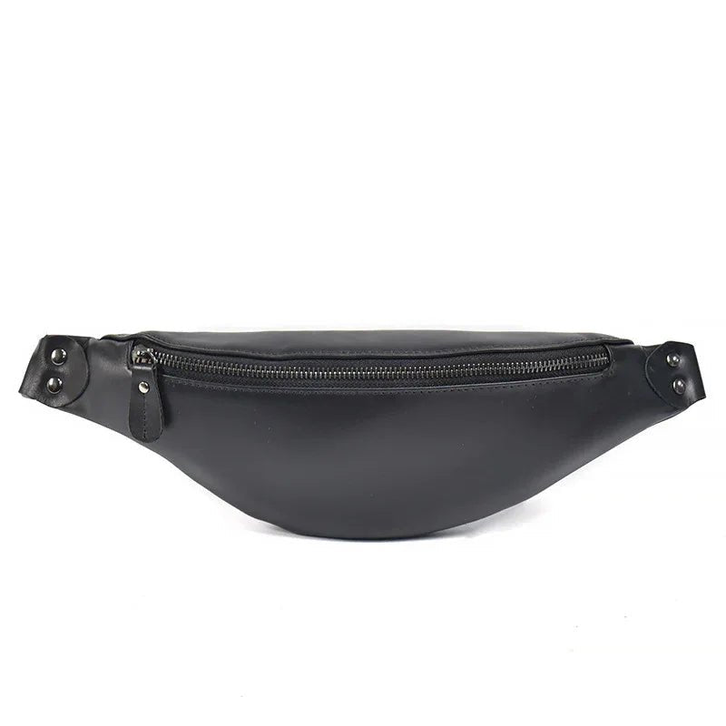 Sigrid Smooth Black Leather Waist Bag | Smooth Black Leather Fanny Pack - Curious Cart