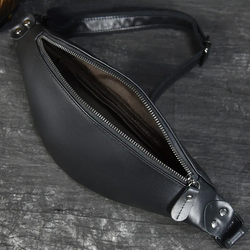 Sigrid Smooth Black Leather Waist Bag | Smooth Black Leather Fanny Pack - Curious Cart