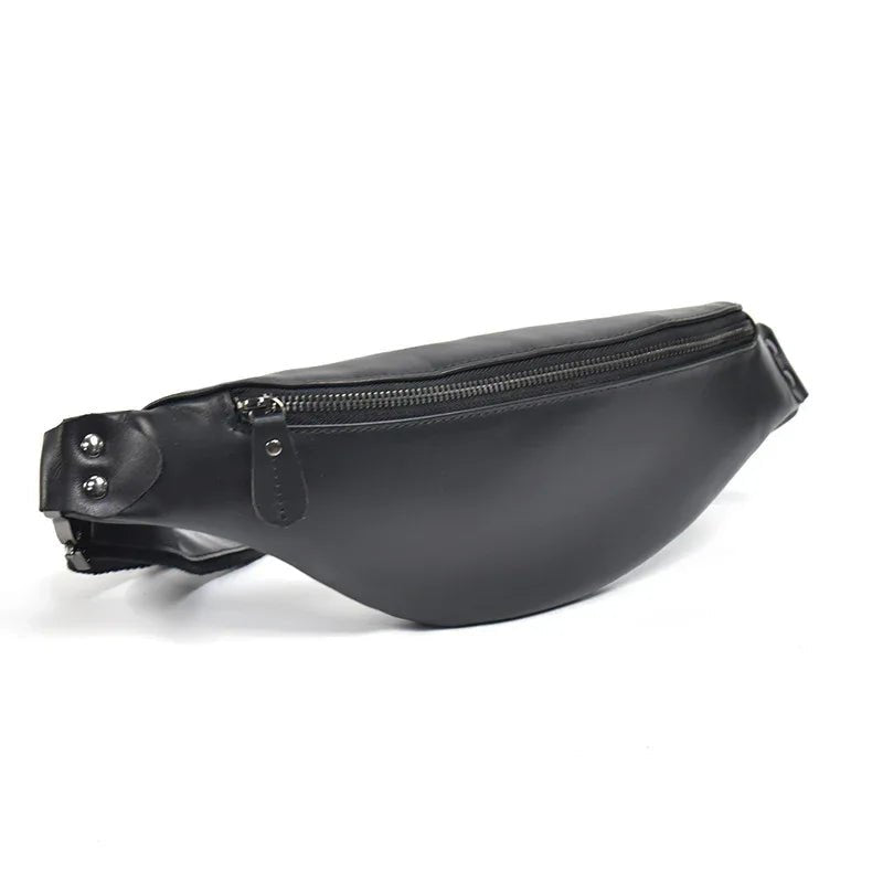 Sigrid Smooth Black Leather Waist Bag | Smooth Black Leather Fanny Pack - Curious Cart
