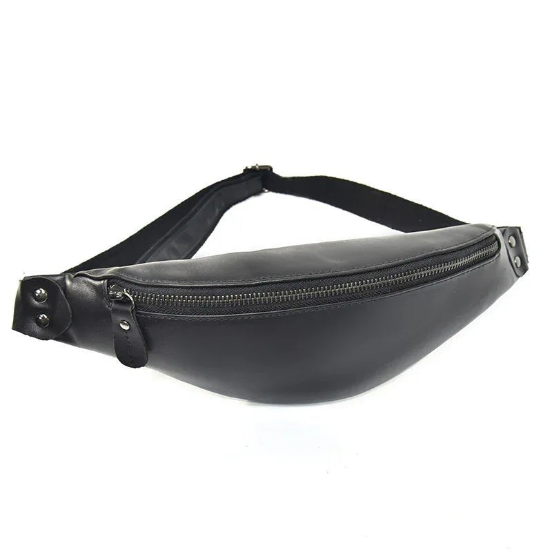 Sigrid Smooth Black Leather Waist Bag | Smooth Black Leather Fanny Pack - Curious Cart