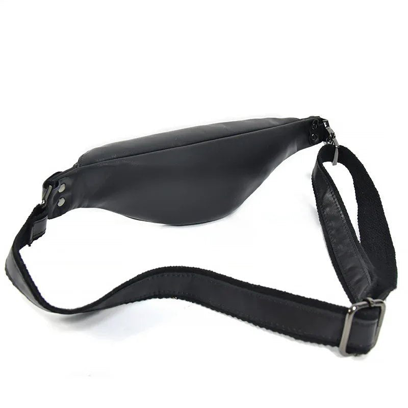 Sigrid Smooth Black Leather Waist Bag | Smooth Black Leather Fanny Pack - Curious Cart