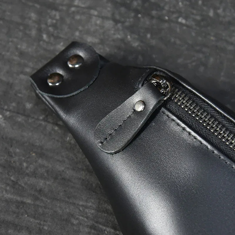 Sigrid Smooth Black Leather Waist Bag | Smooth Black Leather Fanny Pack - Curious Cart
