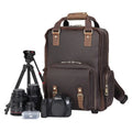 The Gaetano | Large Leather Backpack Camera Bag with Tripod Holder - Curious Cart