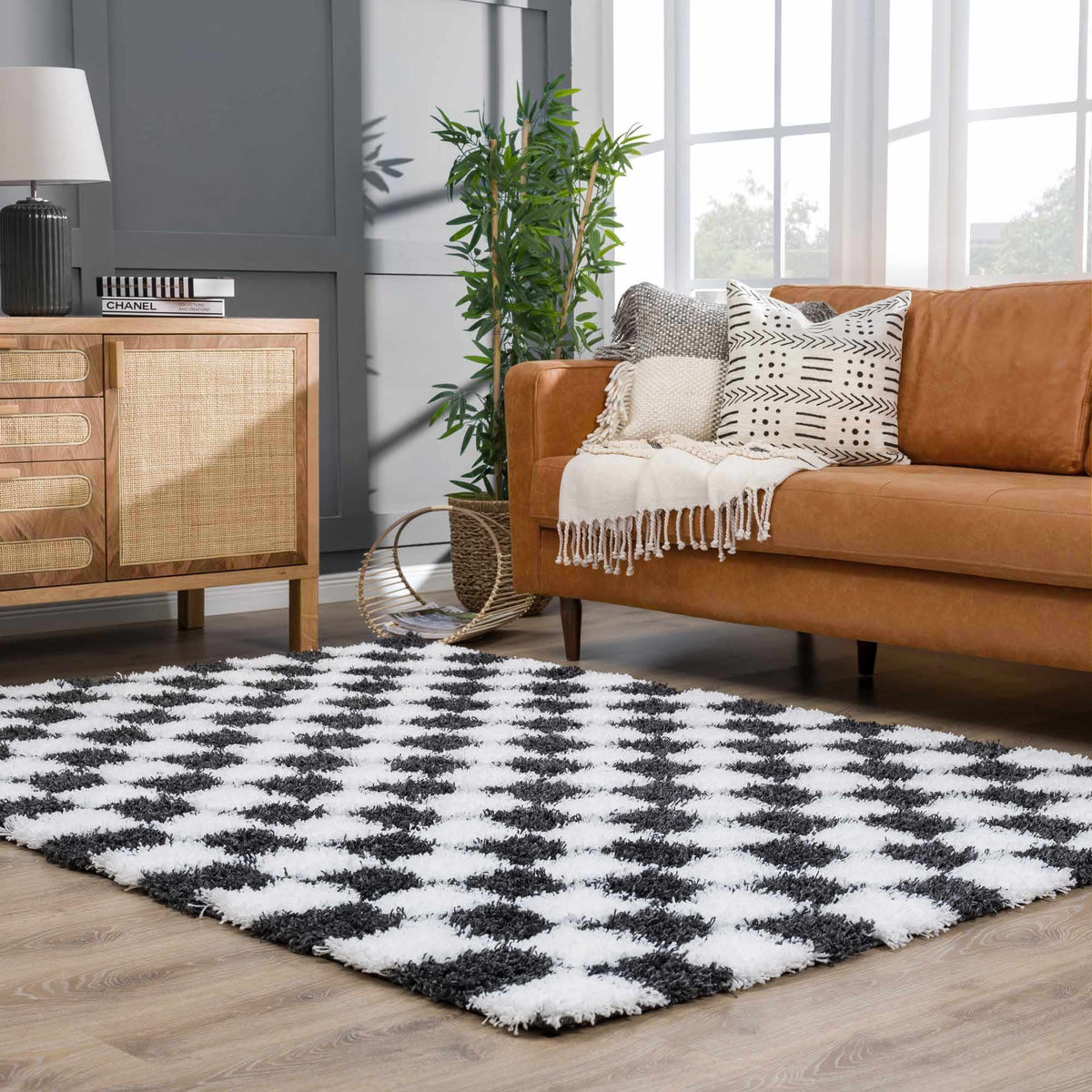 Atira Black & White Checkered Area Rug - Curious Cart