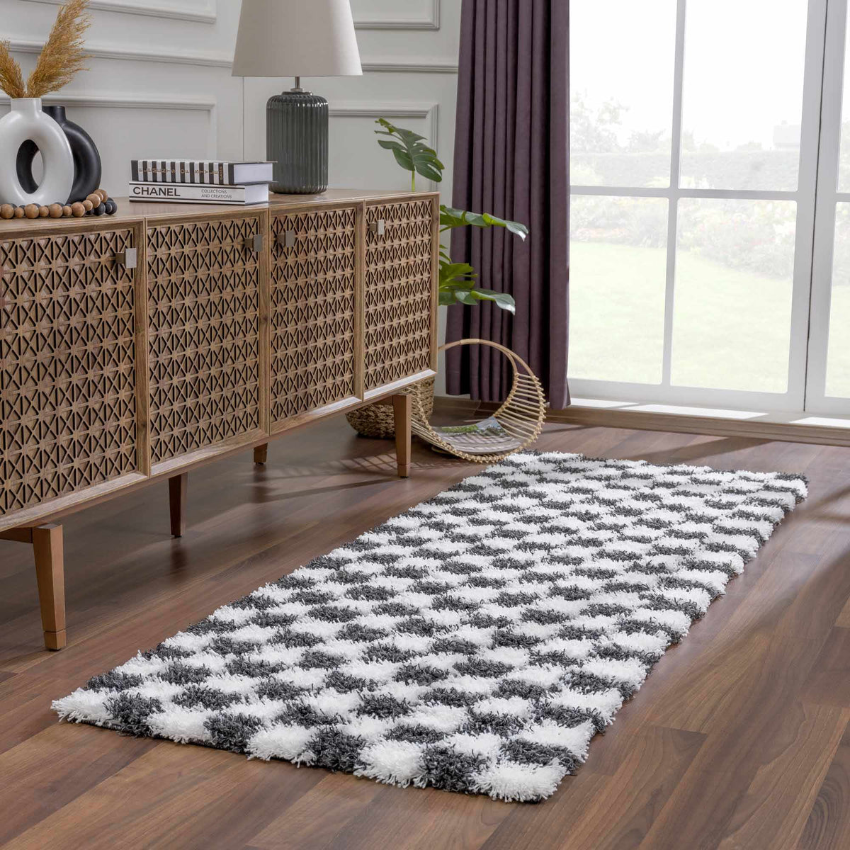 Atira Black & White Checkered Area Rug - Curious Cart