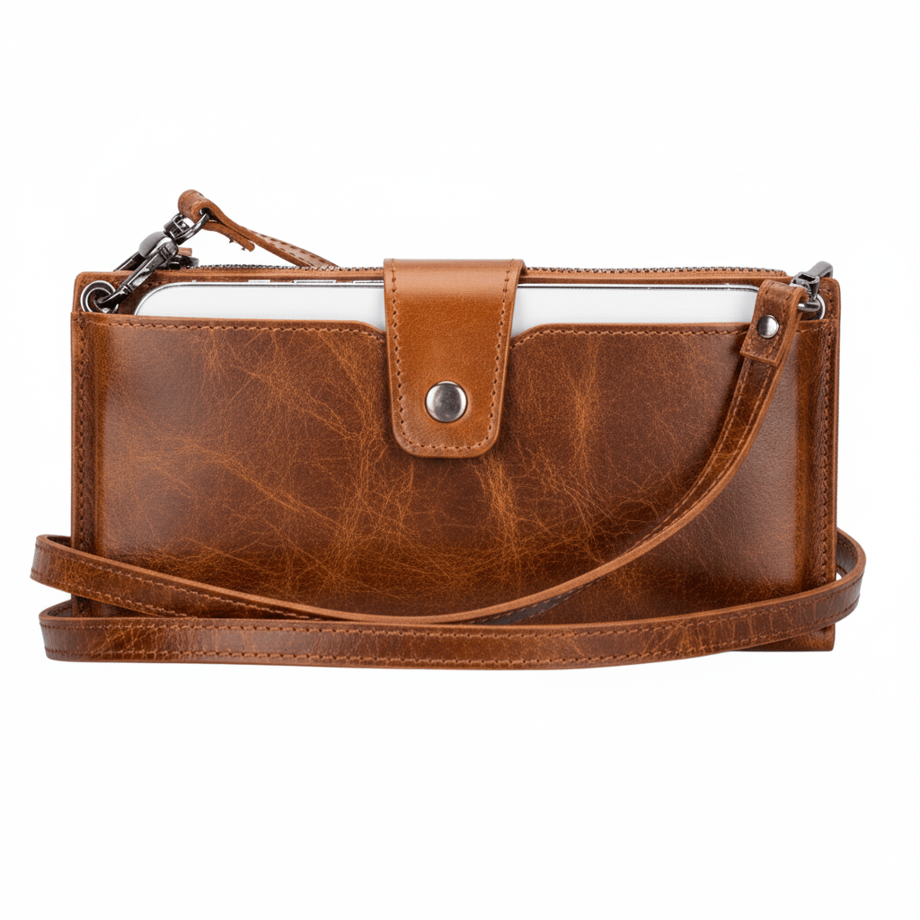 Kaycee Leather Women's Cell Phone Wallet with Strap - Curious Cart