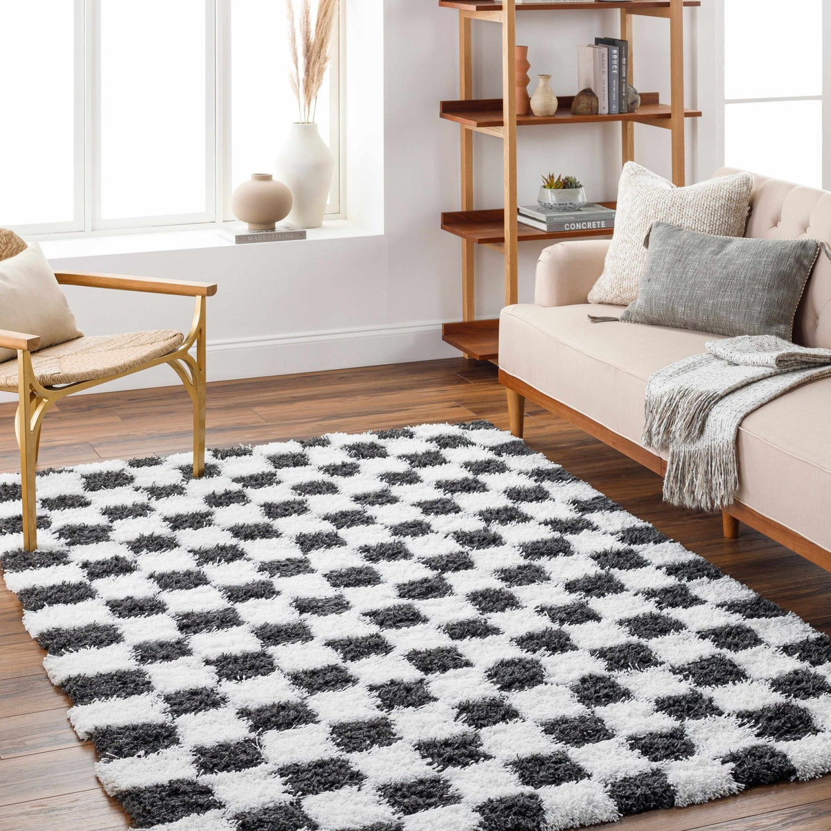 Atira Black & White Checkered Area Rug - Curious Cart