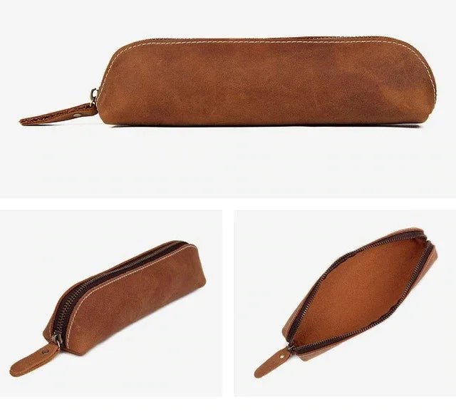 The Paavo Leather Pen Case | Leather Makeup Pouch - Curious Cart