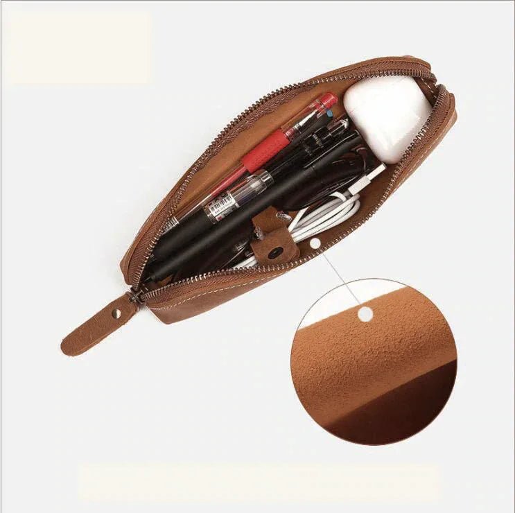 The Paavo Leather Pen Case | Leather Makeup Pouch - Curious Cart