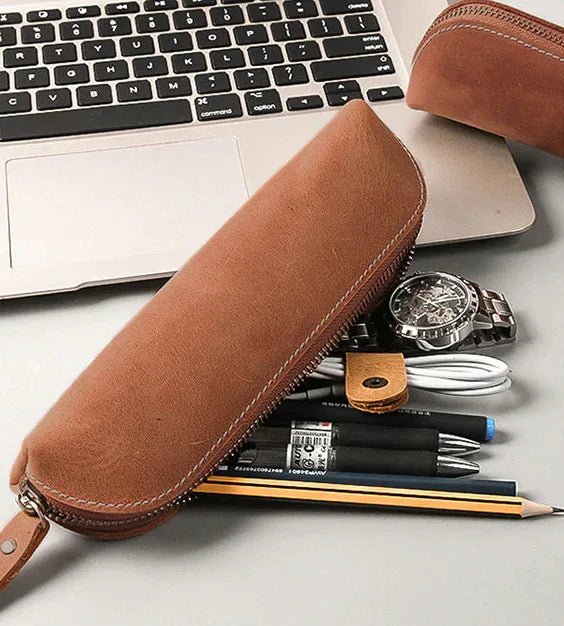 The Paavo Leather Pen Case | Leather Makeup Pouch - Curious Cart