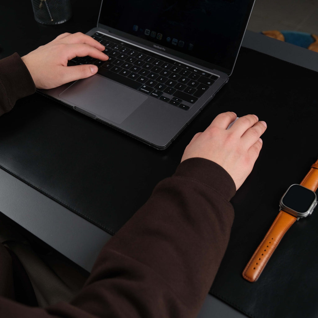 Jersey Black Leather Desk Pad for Office and Home - Curious Cart