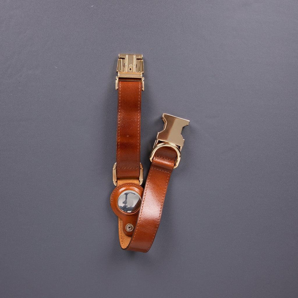 Charlotte Handcrafted Calfskin Leather Dog Collar - Compatible with AirTag - Curious Cart