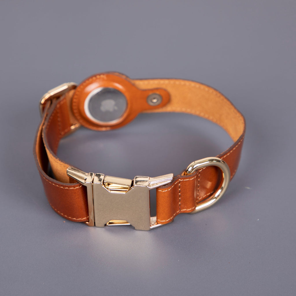 Charlotte Handcrafted Calfskin Leather Dog Collar - Compatible with AirTag - Curious Cart