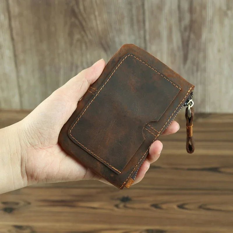 The Cael | Handmade Leather Coin Purse with Zipper - Curious Cart