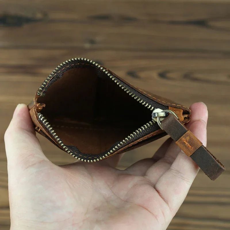 The Cael | Handmade Leather Coin Purse with Zipper - Curious Cart