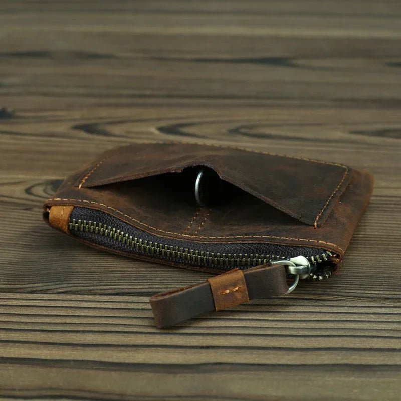 The Cael | Handmade Leather Coin Purse with Zipper - Curious Cart
