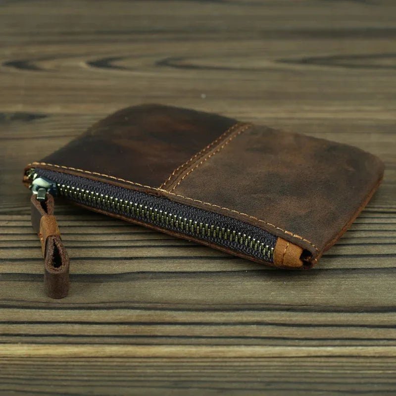 The Cael | Handmade Leather Coin Purse with Zipper - Curious Cart