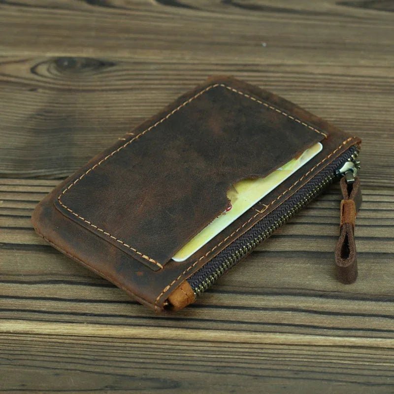 The Cael | Handmade Leather Coin Purse with Zipper - Curious Cart