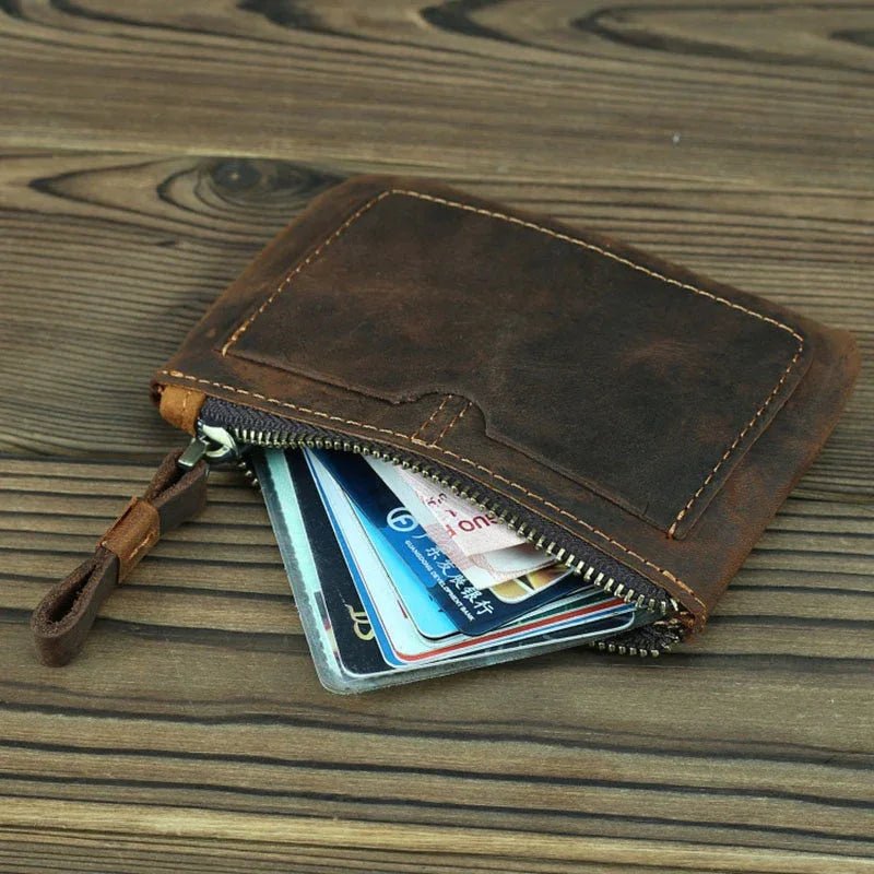 The Cael | Handmade Leather Coin Purse with Zipper - Curious Cart