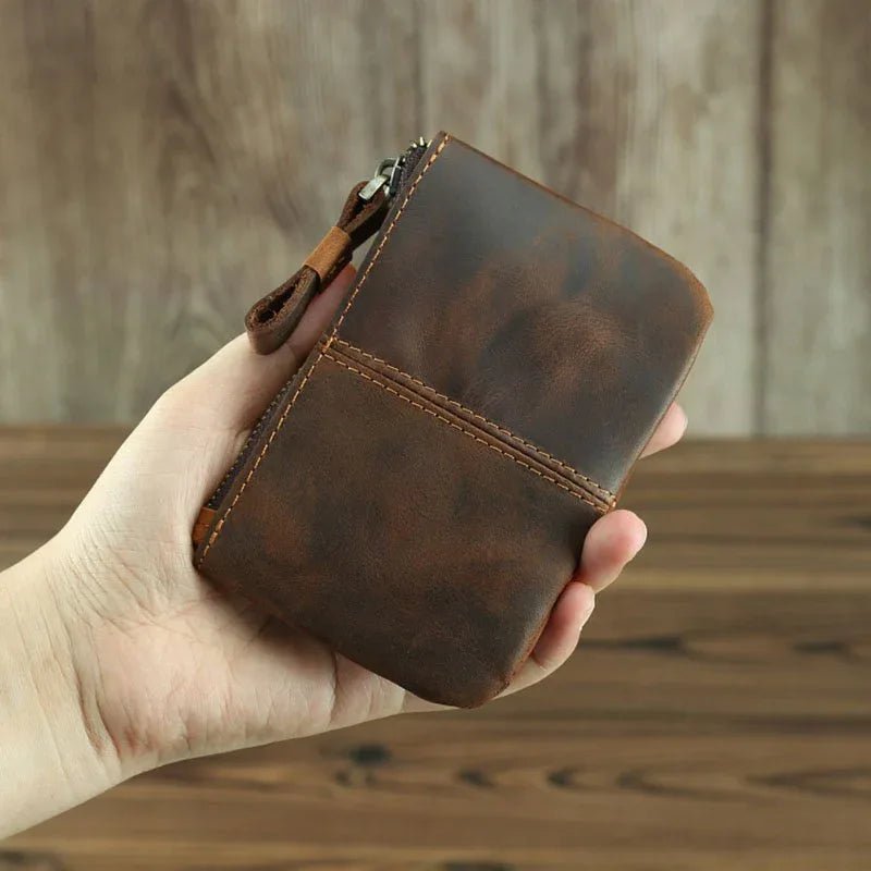 The Cael | Handmade Leather Coin Purse with Zipper - Curious Cart
