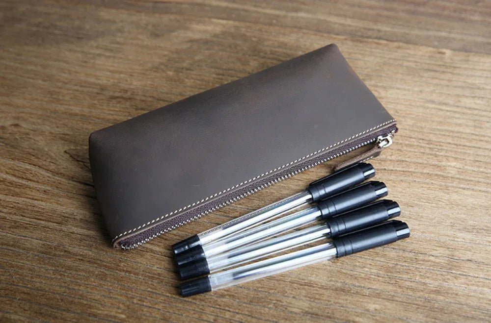 The Pallavi | Handmade Leather Pencil Case - Leather Makeup Bag - Curious Cart