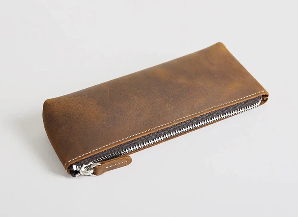 The Pallavi | Handmade Leather Pencil Case - Leather Makeup Bag - Curious Cart