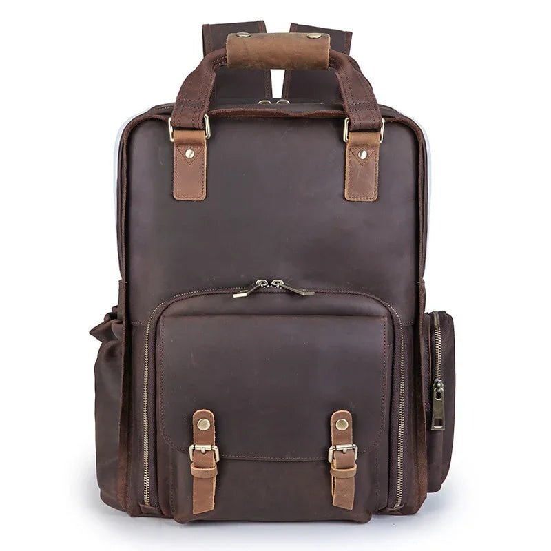 The Gaetano | Large Leather Backpack Camera Bag with Tripod Holder - Curious Cart