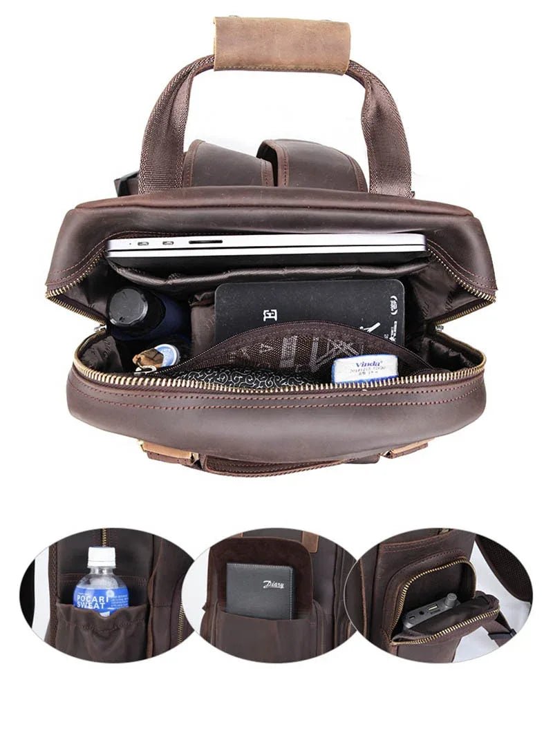 The Gaetano | Large Leather Backpack Camera Bag with Tripod Holder - Curious Cart
