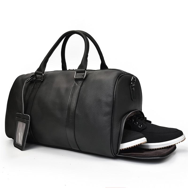 Black Pebbled Leather Weekender - Curious Cart
