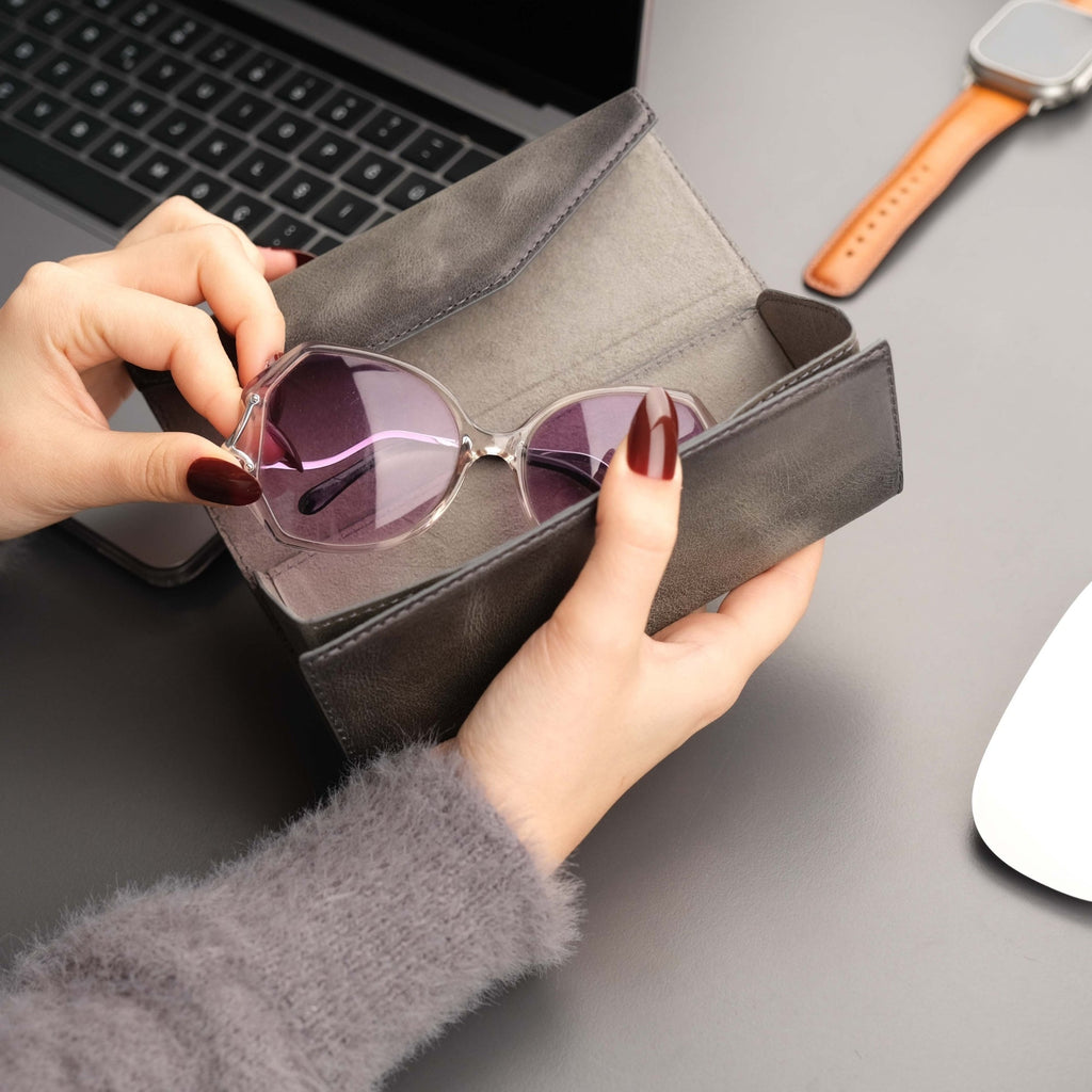 Triangle Leather Glasses Case – Vintage Eyewear Holder - Curious Cart